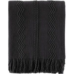 Black Knit Throw Blanket Fringe Decorative Couch Sofa Bed Farmhouse 50x60 Home
